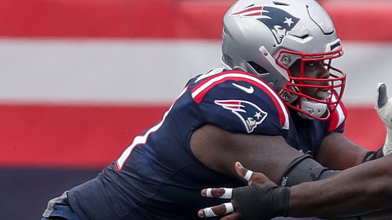 Patriots offensive lineman Michael Onwenu