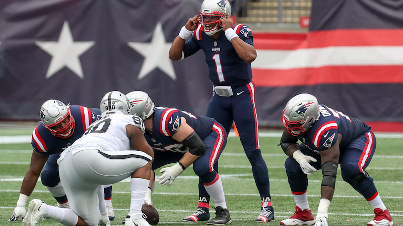 Patriots offensive lineman Michael Onwenu