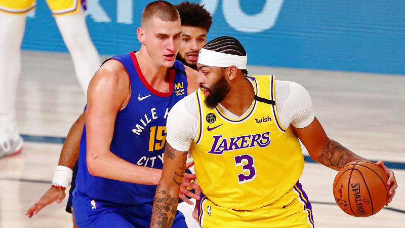 Denver Nuggets center Nikola Jokic and Los Angeles Lakers forward Anthony Davis