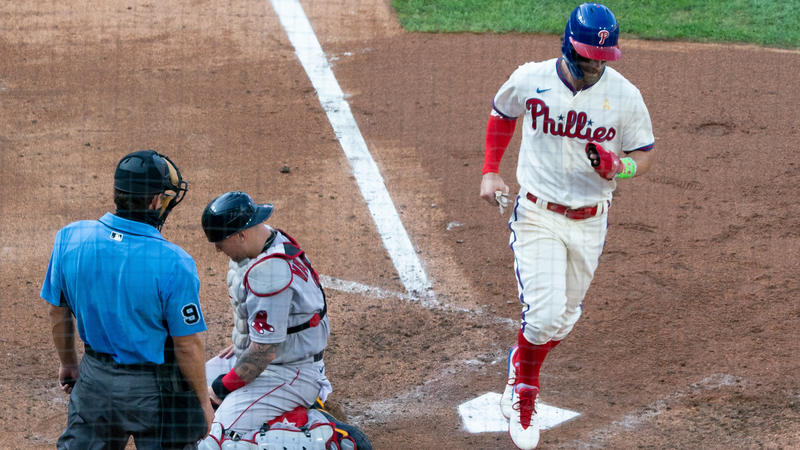 Boston Red Sox's Christian Vazquez And Philadelphia Phillies' Bryce Harper