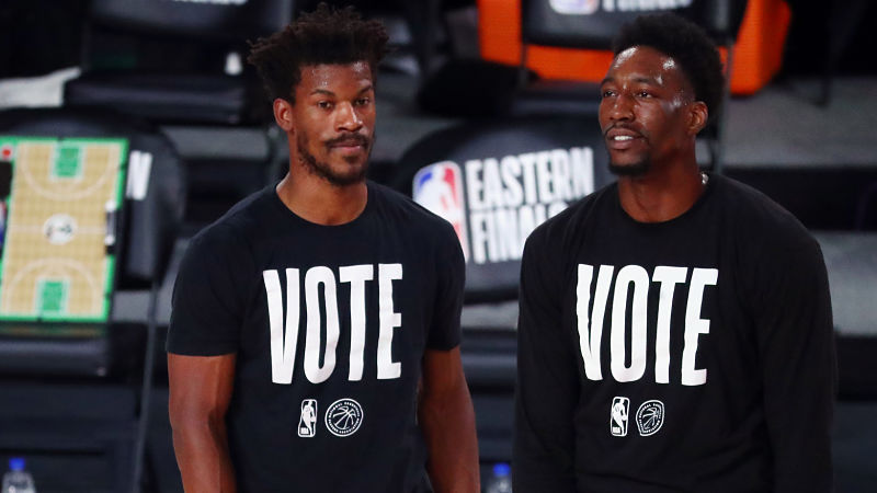 Miami Heat forward Jimmy Butler and forward Bam Adebayo