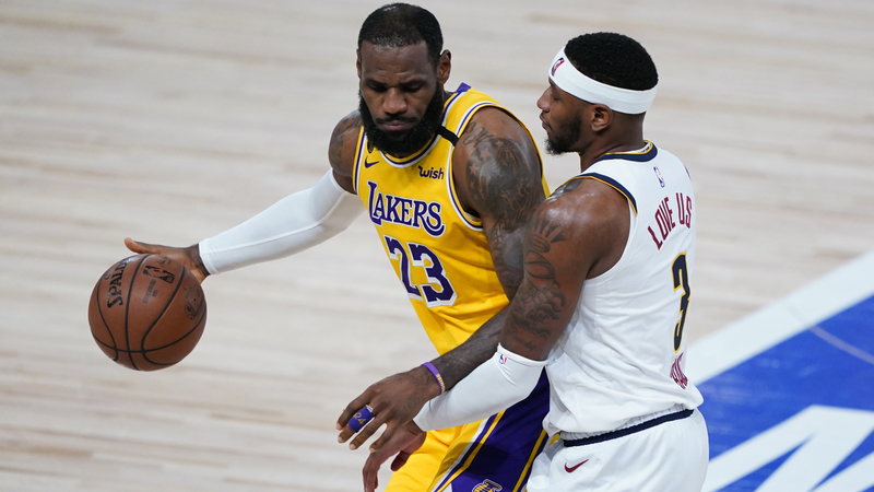 Los Angeles Lakers forward LeBron James, Denver Nuggets forward Torrey Craig