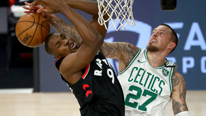Toronto Raptors center Serge Ibaka and Boston Celtics center Daniel Theis