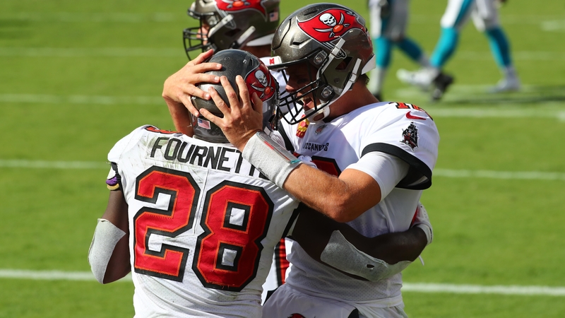 Tampa Bay Buccaneers quarterback Tom Brady, running back Leonard Fournette