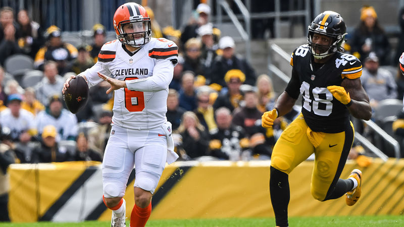 Cleveland Browns quarterback Baker Mayfield and Pittsburgh Steelers linebacker Bud Dupree