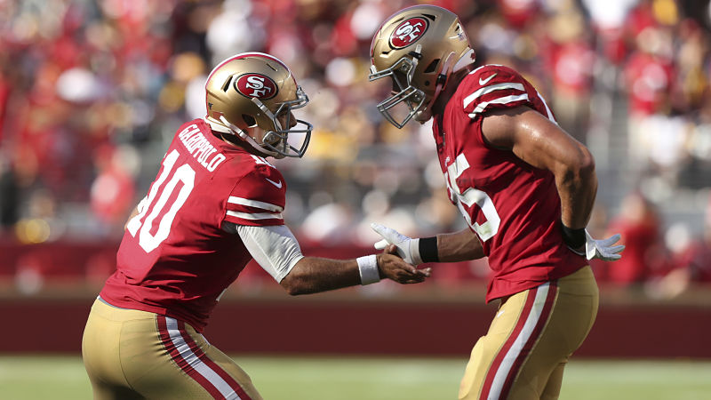 San Francisco 49ers quarterback Jimmy Garoppolo and tight end George Kittle