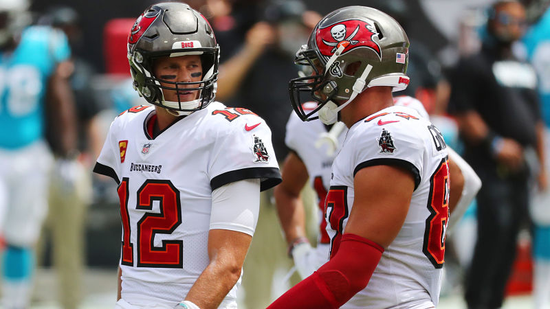 Tampa Bay Buccaneers quarterback Tom Brady and tight end Rob Gronkowski