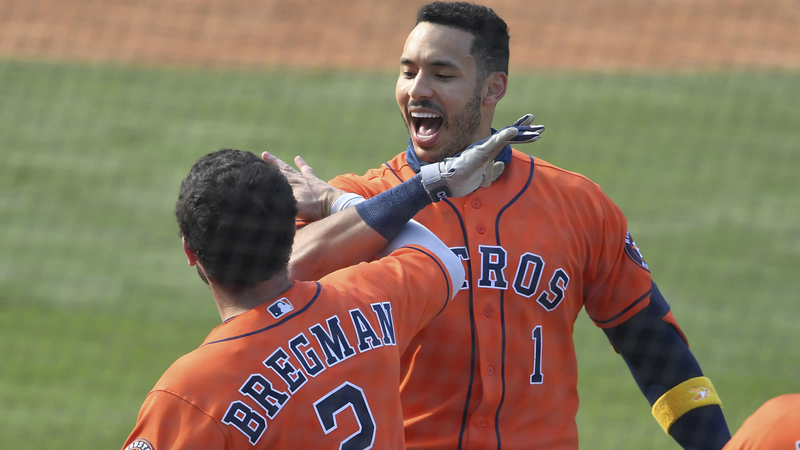Houston Astros infielders Alex Bregman and Carlos Correa