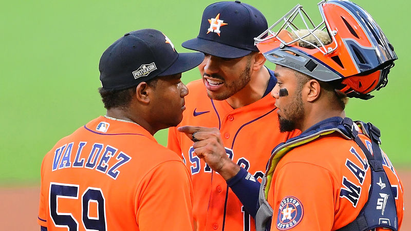 Houston Astros shortstop Carlos Correa and starting pitcher Framber Valdez