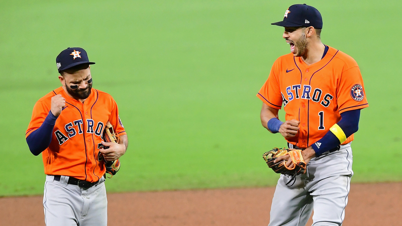 Houston Astros infielders Jose Altuve, Carlos Correa