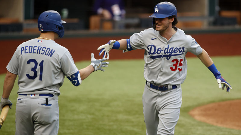 Los Angeles Dodgers center fielder Cody Bellinger and left fielder Joc Pederson