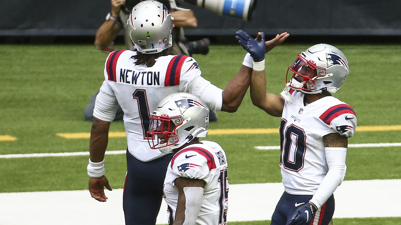 Patriots quarterback Cam Newton, wide receiver Damiere Byrd