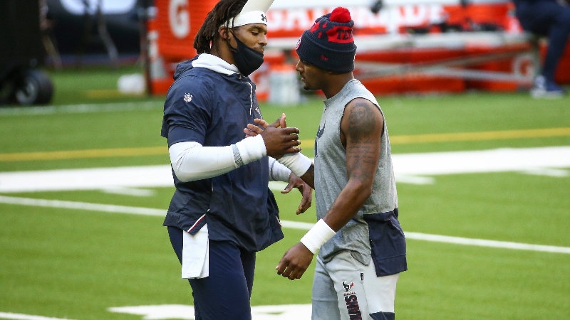 New England Patriots quarterback Cam Newton (left) and Houston Texans quarterback Deshaun Watson (right)