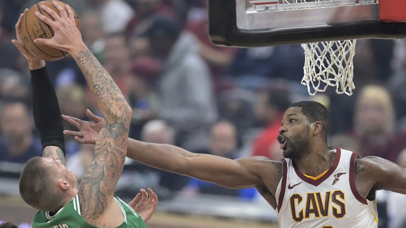 Boston Celtics forwards Daniel Theis and Tristan Thompson