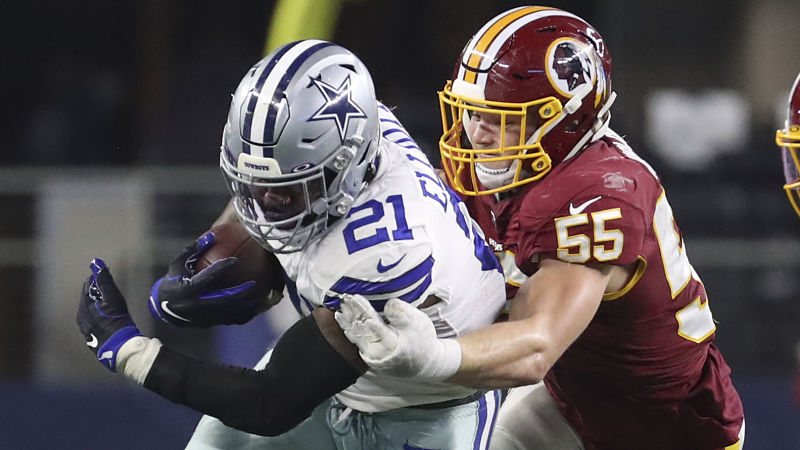Dallas Cowboys running back Ezekiel Elliott and Washington Football Team linebacker Cole Holcomb