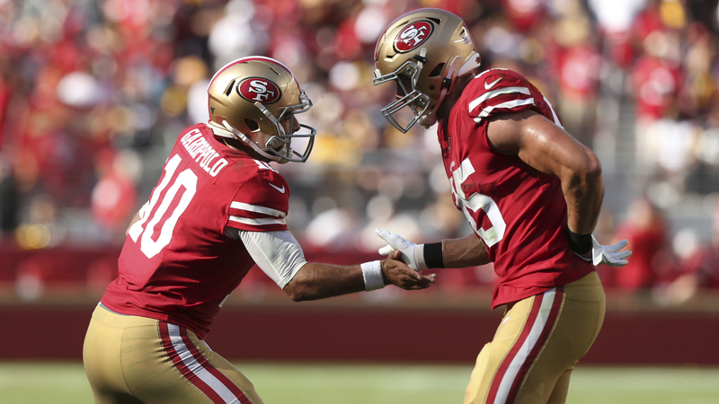 San Francisco 49ers Quarterback Jimmy Garoppolo And Tight End George Kittle