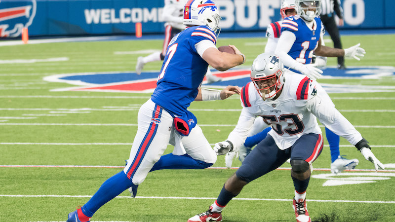Buffalo Bills quarterback Josh Allen, Patriots linebacker Josh Uche