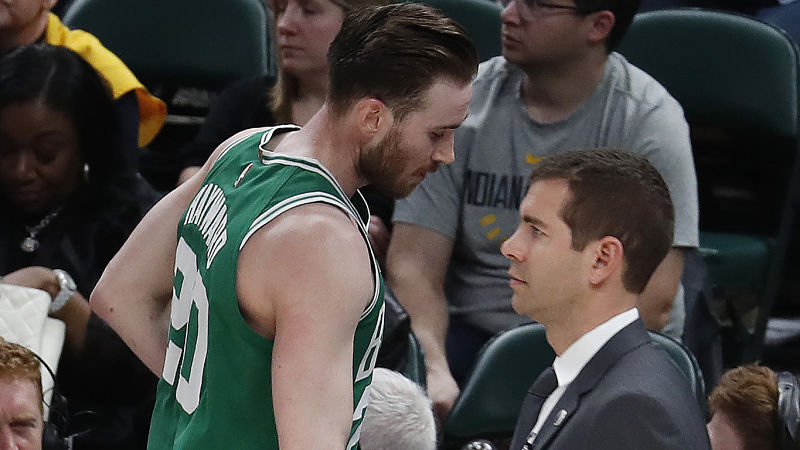 Boston Celtics forward Gordon Hayward and head coach Brad Stevens