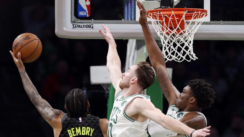 Boston Celtics forward Gordon Hayward, center Robert Williams; Atlanta Hawks forward De'Andre Bembry
