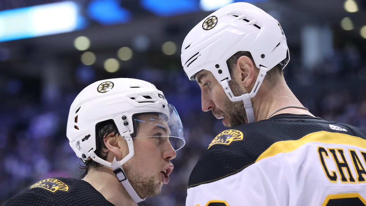 Boston Bruins Defenseman Charlie McAvoy And Washington Capitals Defenseman Zdeno Chara