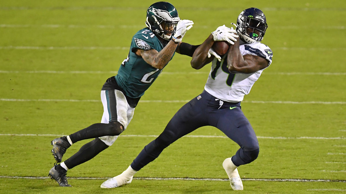 Philadelphia Eagles cornerback Darius Slay and Seattle Seahawks wide receiver DK Metcalf