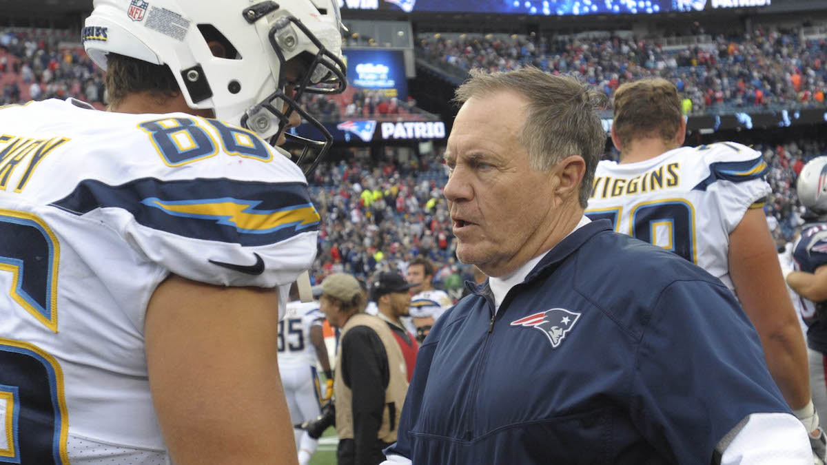Chargers tight end Hunter Henry, Patriots head coach Bill Belichick