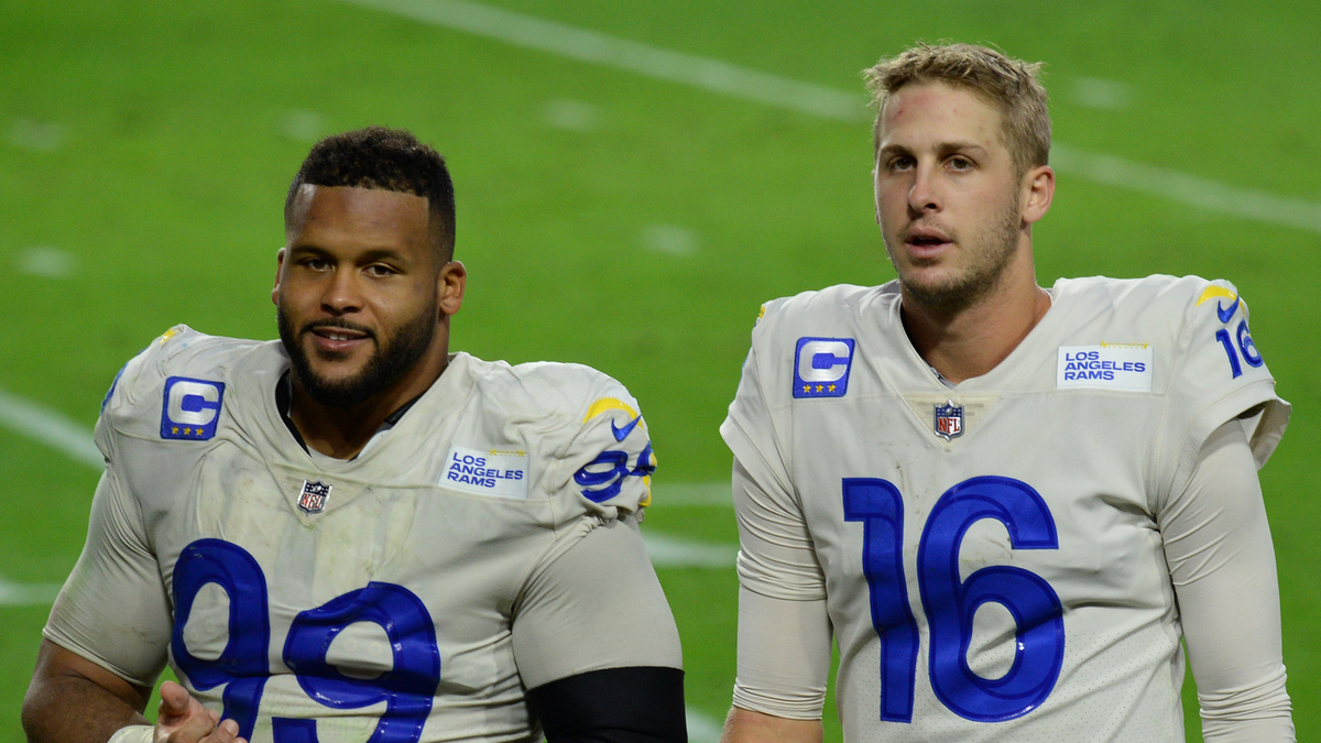 Los Angeles Rams Defensive End Jared Goff and Aaron Donald