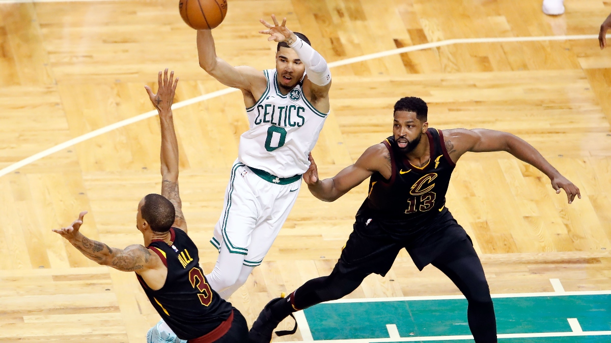 Boston Celtics forward Jayson Tatum (0) and center Tristan Thompson