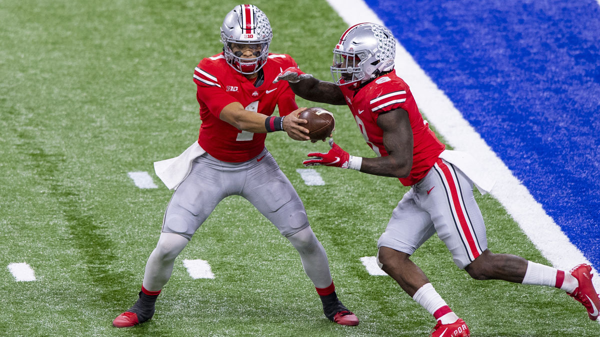 Ohio State football players Justin Fields, Trey Sermon