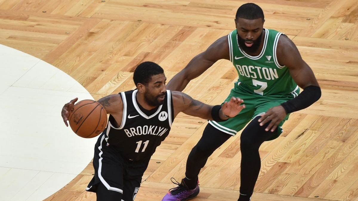Brooklyn Nets guard Kyrie Irving, Boston Celtics guard Jaylen Brown