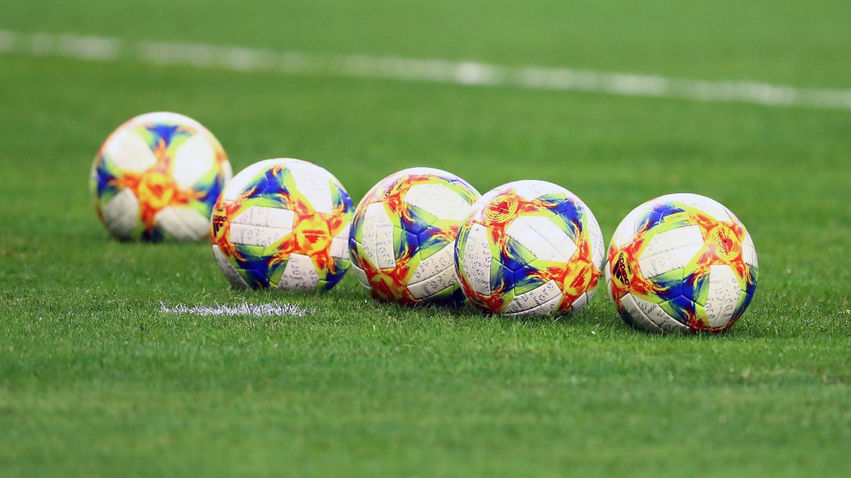 A general view of soccer balls
