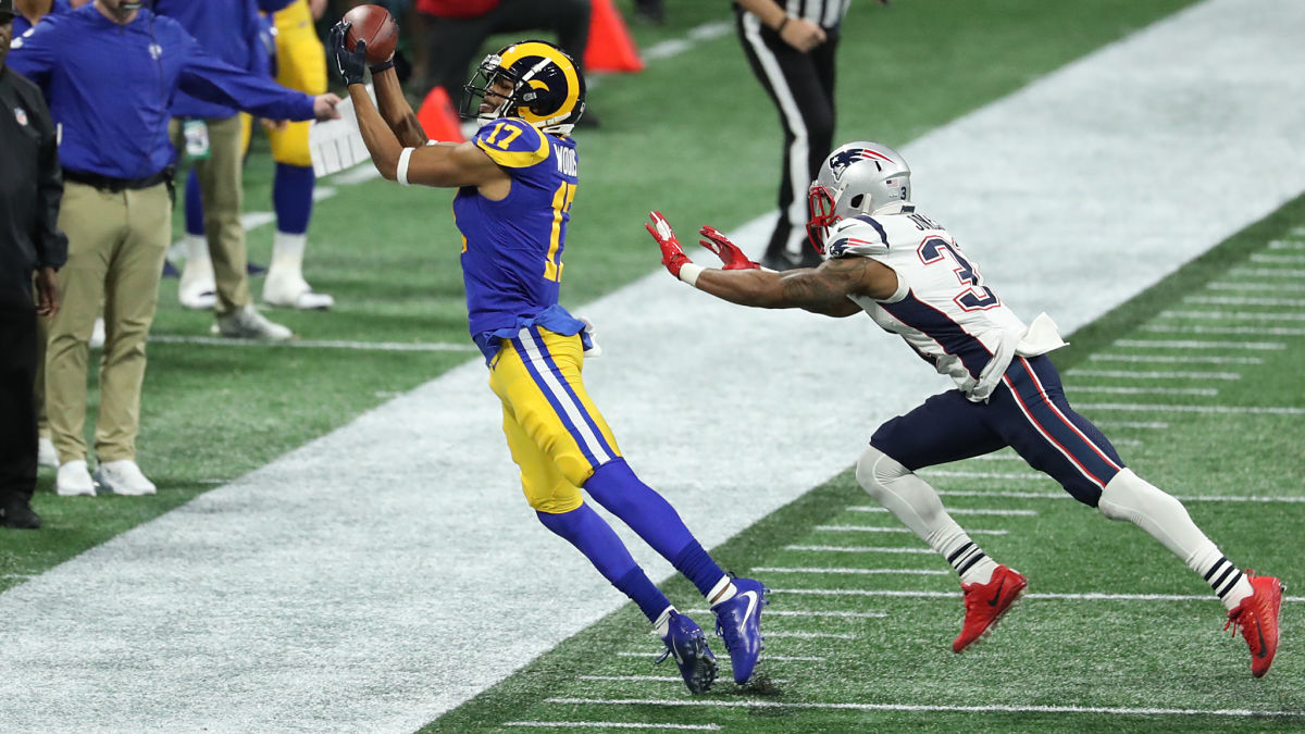 Los Angeles Rams wide receiver Robert Woods and New England Patriots defensive back Jonathan Jones