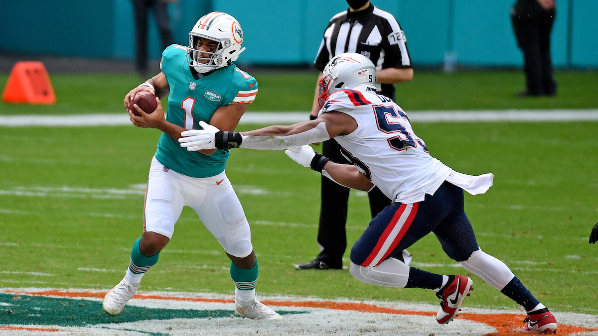 Dolphins QB Tua Tagovailoa, Patriots linebacker Josh Uche