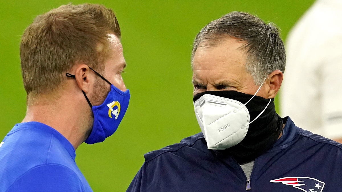 Los Angeles Rams head coach Sean McVay , New England Patriots coach Bill Belichick