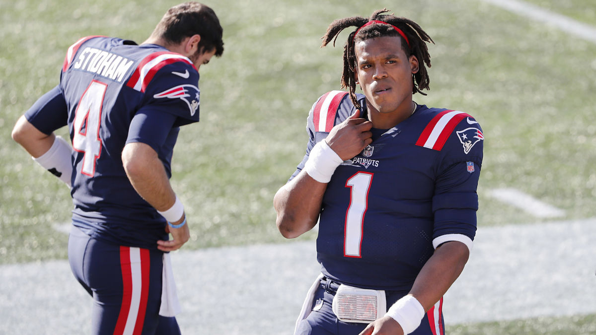 New England Patriots quarterbacks Cam Newton and Jarrett Stidham