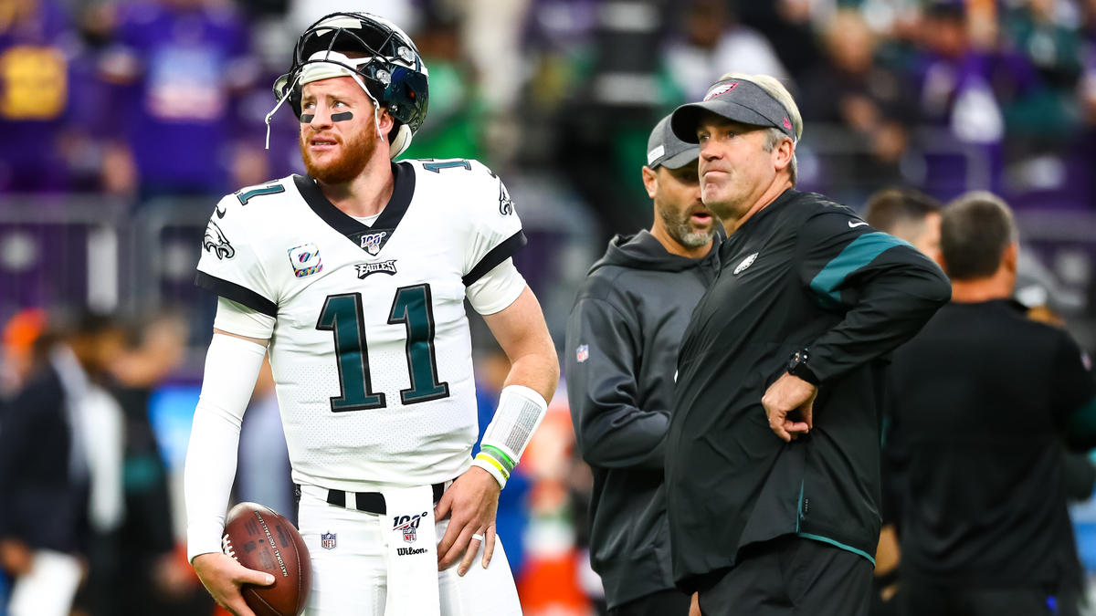 Philadelphia Eagles quarterback Carson Wentz, head coach Doug Pederson