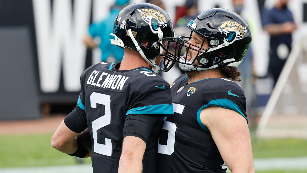 Jacksonville Jaguars quarterback Mike Glennon and center Brandon Linder