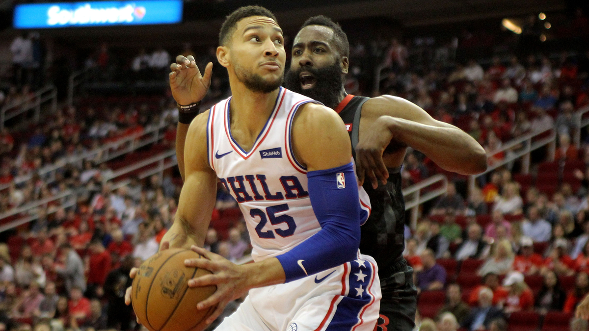 Houston Rockets guard James Harden, Philadelphia 76ers forward Ben Simmons