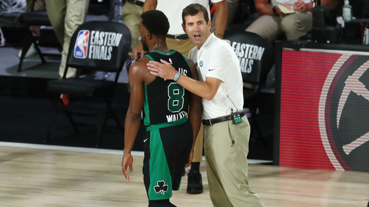 Boston Celtics point guard Kemba Walker, head coach Brad Stevens