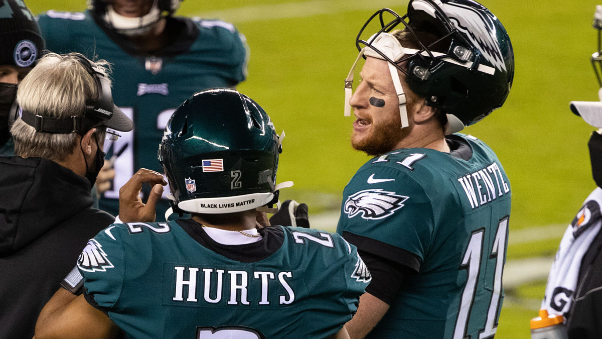 Philadelphia Eagles quarterback Carson Wentz and Jalen Hurts