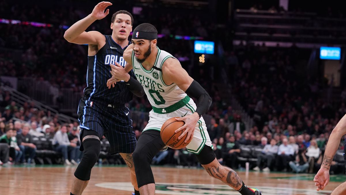 Orlando Magic forward Aaron Gordon and Boston Celtics forward Jayson Tatum