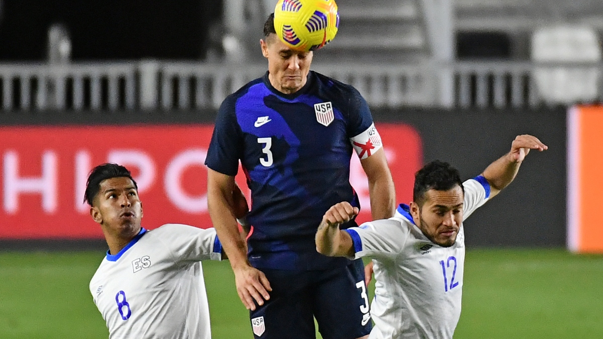 United States and New York Red Bulls defender Aaron Long (center)