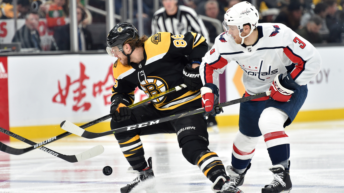 Boston Bruins winger David Pastrnak, Washington Capitals defenseman Nick Jensen