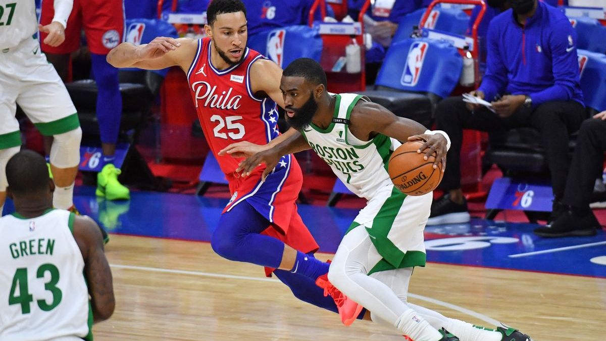 Philadelphia 76ers guard Ben Simmons, Boston Celtics guard Jaylen Brown