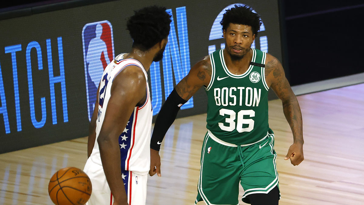 Philadelphia 76ers center Joel Embiid, Boston Celtics guard Marcus Smart