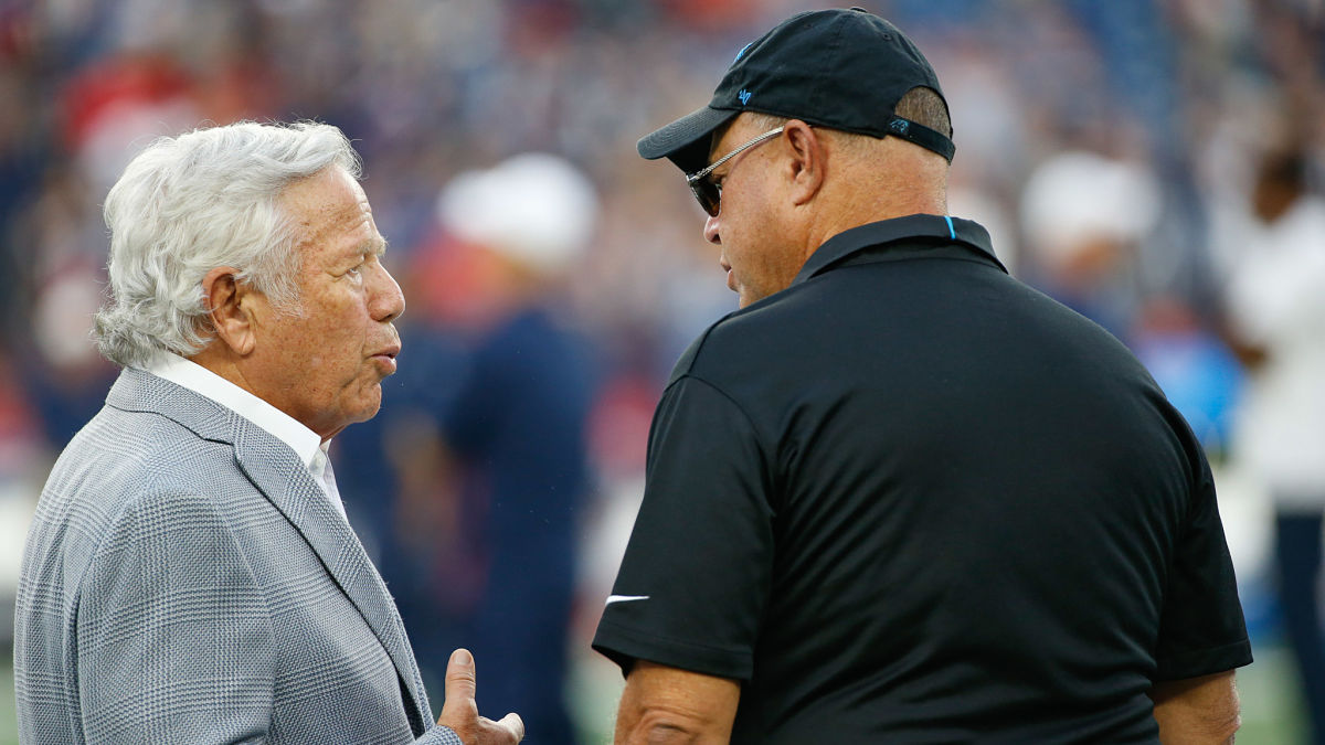 New England Patriots owner Robert Kraft and Carolina Panthers owner David Tepper