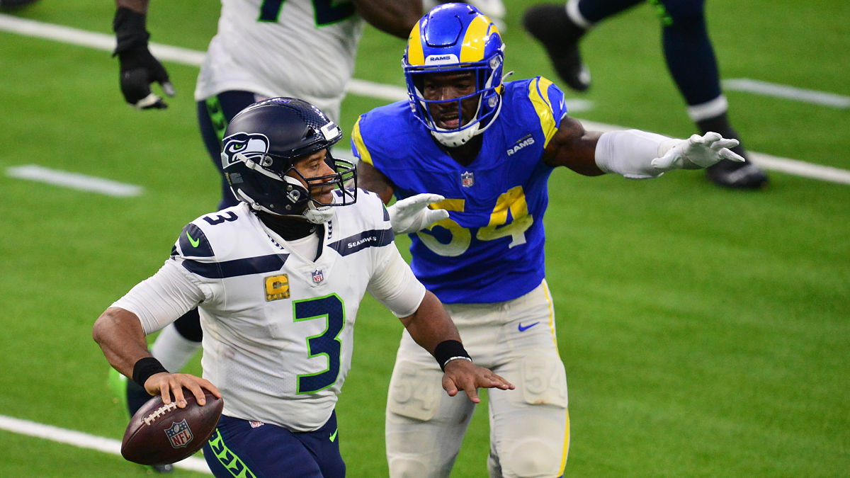Seattle Seahawks quarterback Russell Wilson and Los Angeles Rams linebacker Leonard Floyd