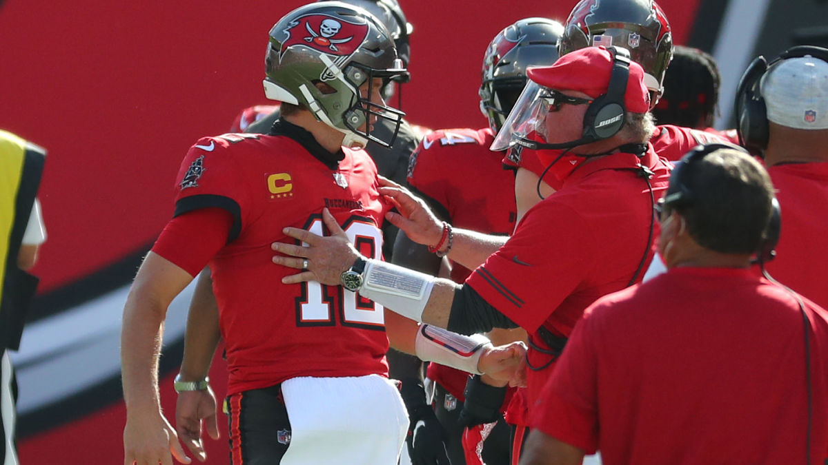 Tampa Bay Buccaneers quarterback Tom Brady and head coach Bruce Arians