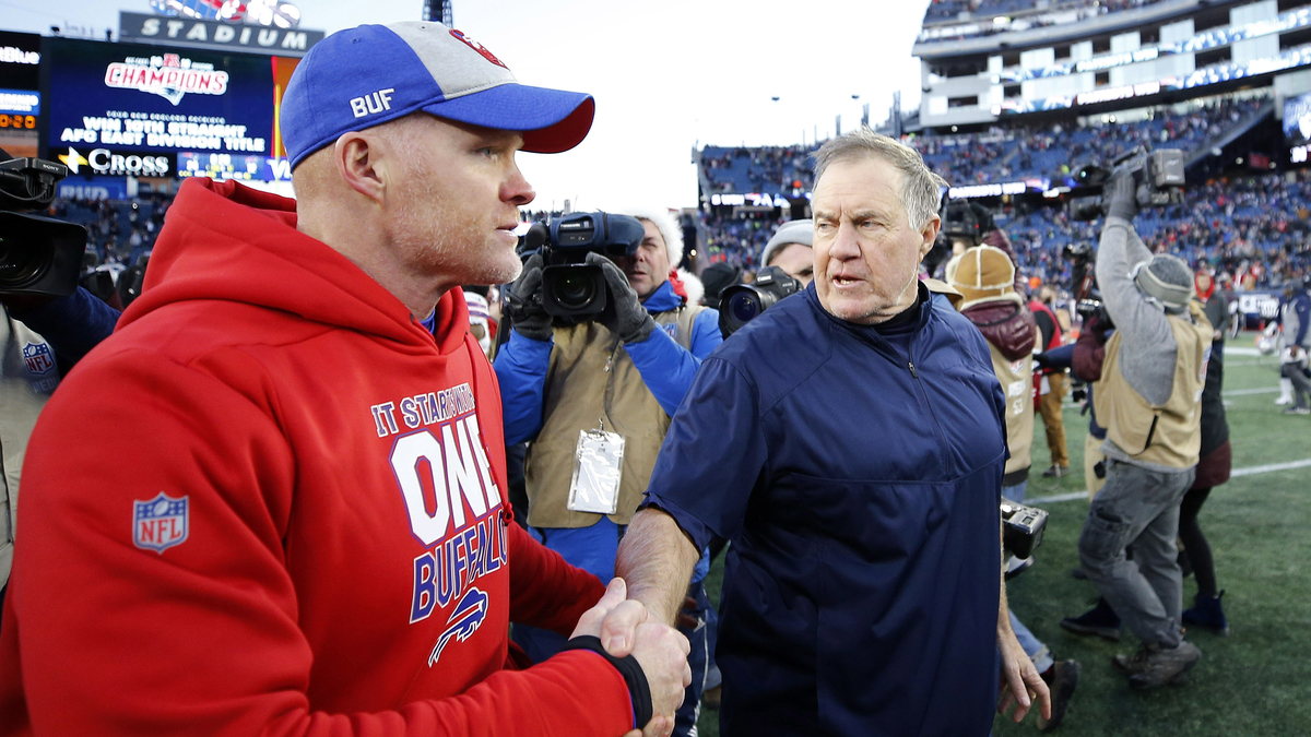 New England Patriots head coach Bill Belichick, Buffalo Bills head coach Sean McDermott