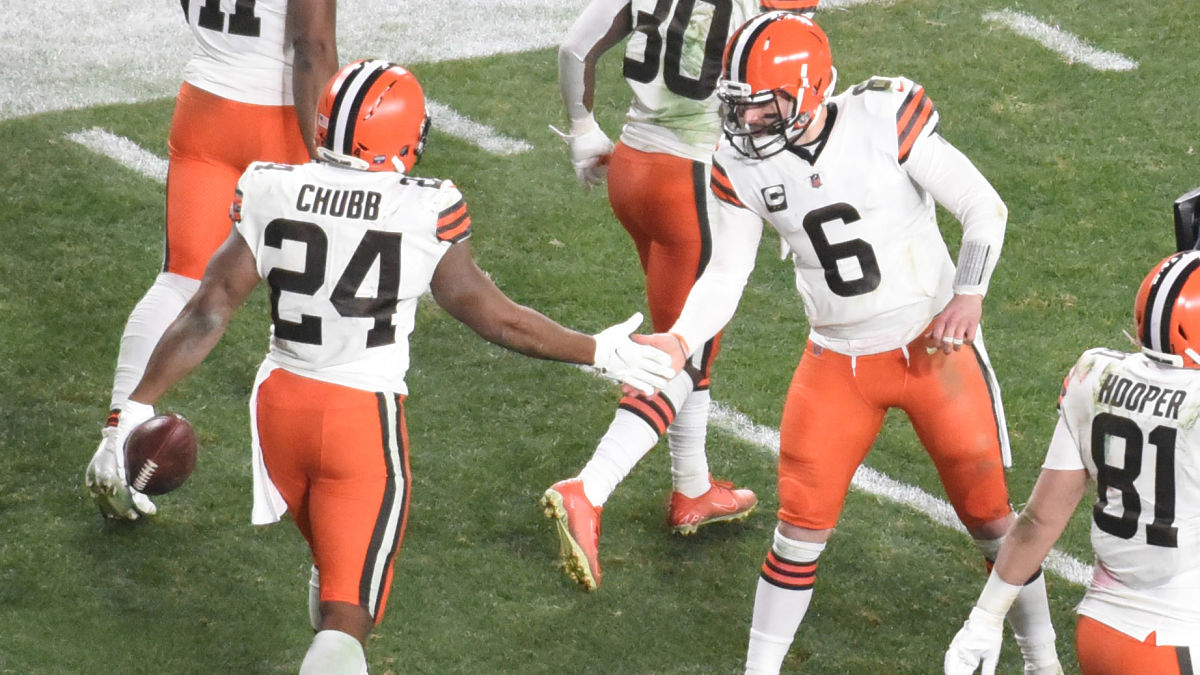 Cleveland Browns running back Nick Chubb and quarterback Baker Mayfield